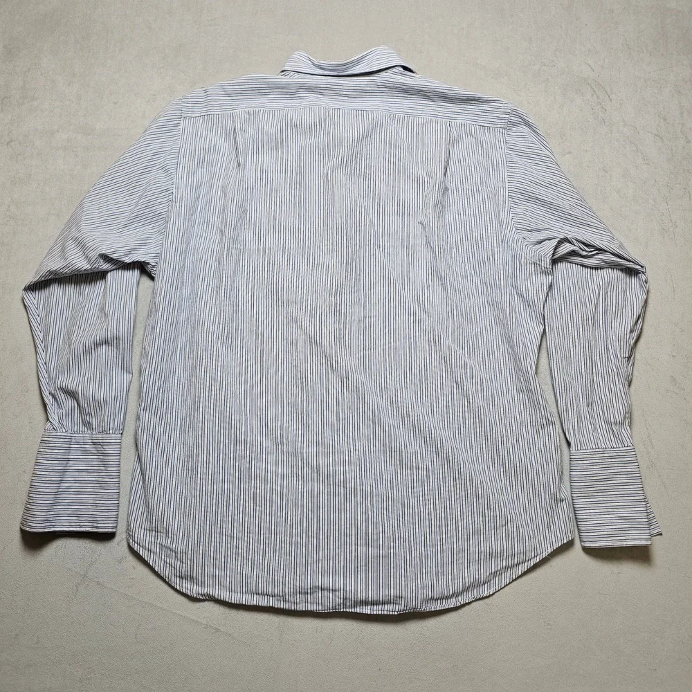 Polo Ralph‎ Lauren Philip Mens 17-34 Blue White Striped Cotton French Cuff Shirt